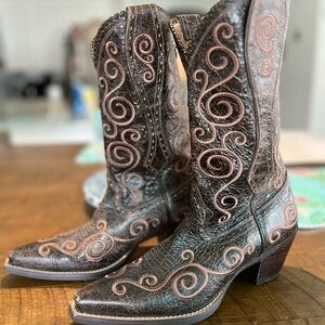 Ariat Brown Heeled Boots with Intricate Embroidery